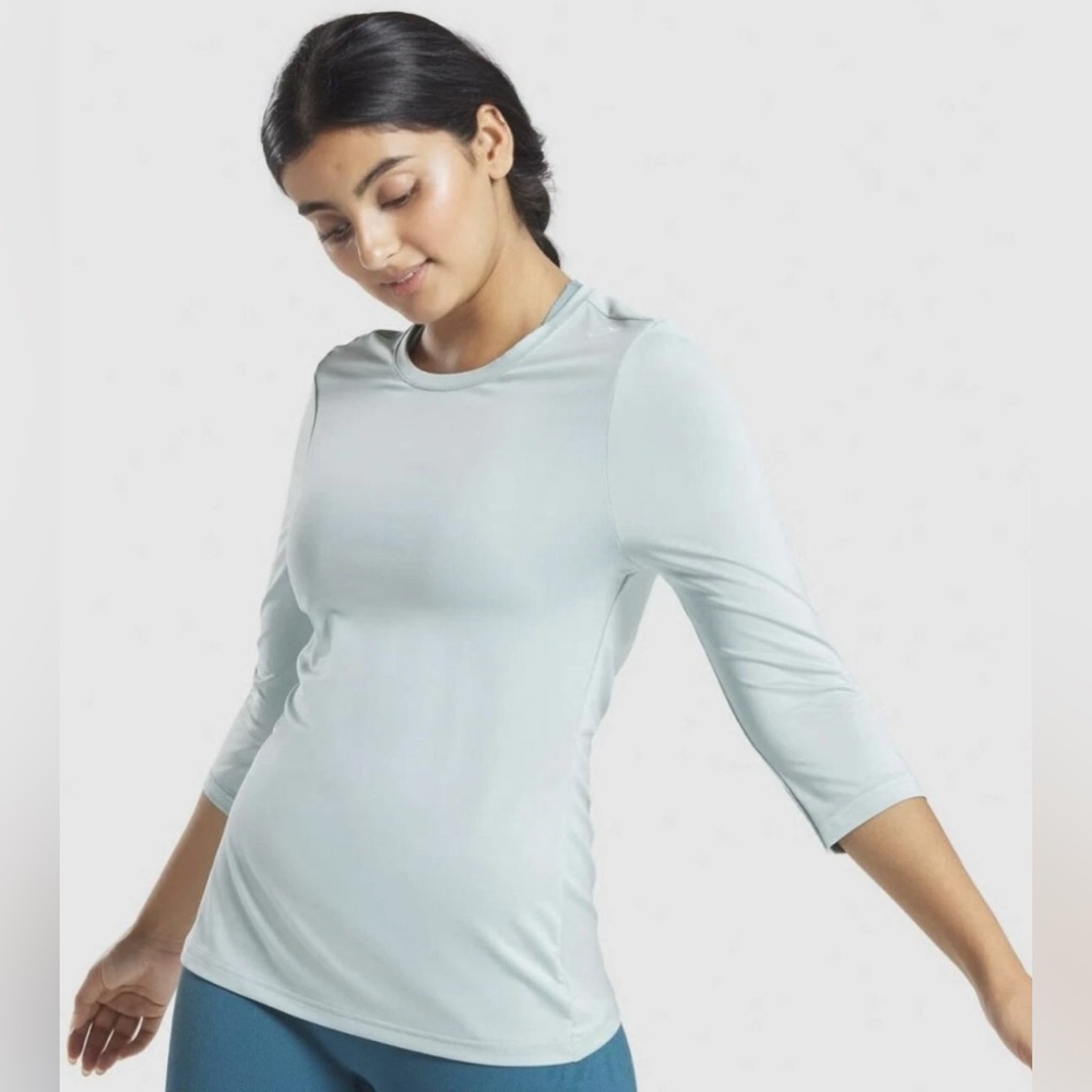 Gymshark Studio 3/4 Sleeve Back Cutout Aqua Workout Top